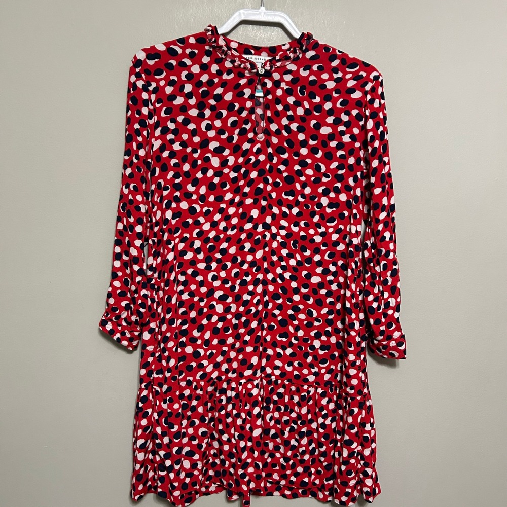 Free‎ Assembly Dress S Red Spotted Ruffle Trim Long Sleeve Tiered Festival Party
